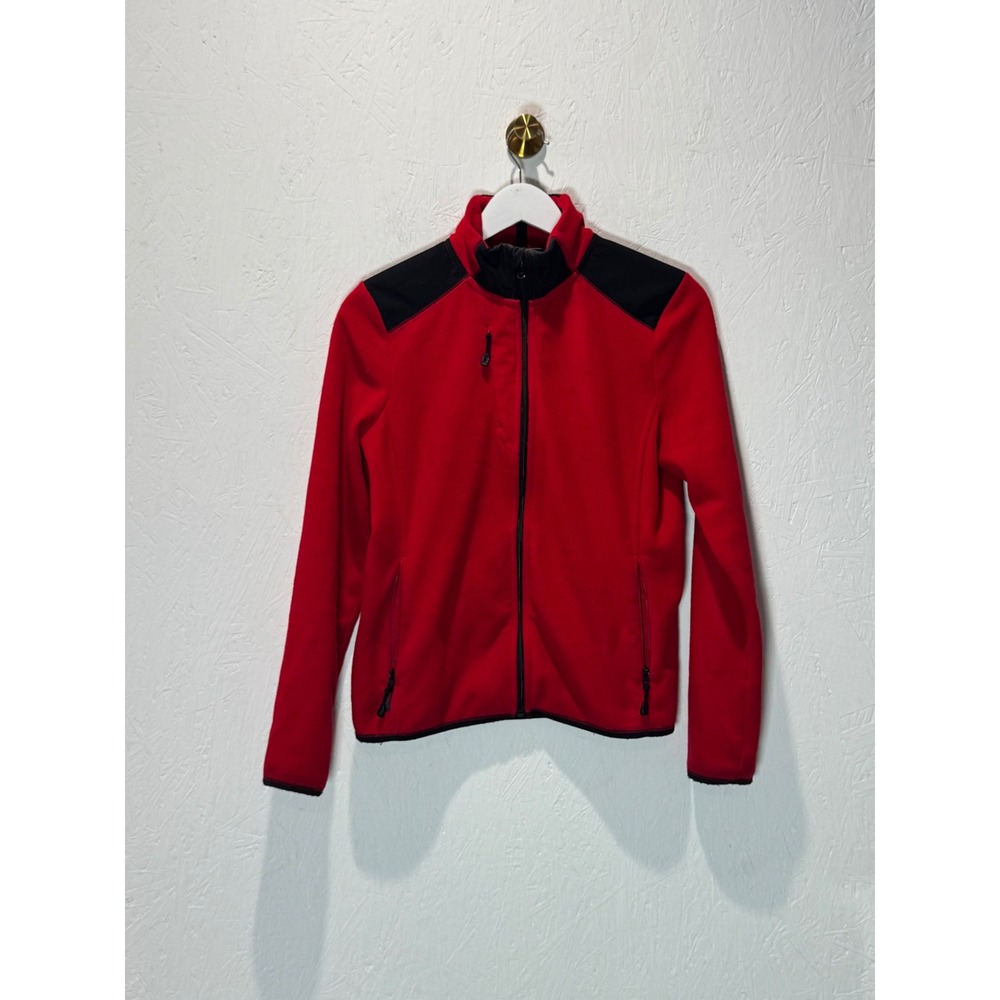 Lauren Active Ralph Lauren Red Fleece Full Zip Jacket Womens Small Black Trim
